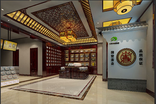 夏县古朴典雅的中式茶叶店大堂设计效果图