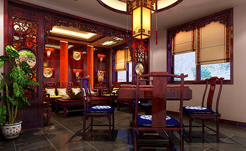 夏县古典中式风格茶楼包间设计装修效果图
